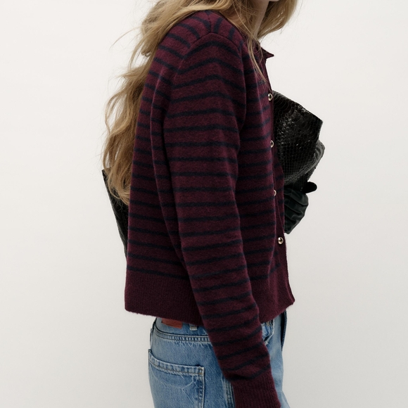 ZARA Burgundy 1509/104/681 | V-Neck Cardigan in Red and Navy Blue - Picture 2 of 6